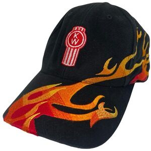 Kenworth Truck KW Logo Embroidered Black Flame Trucker Hat Y2K 90s Cyber Punk
